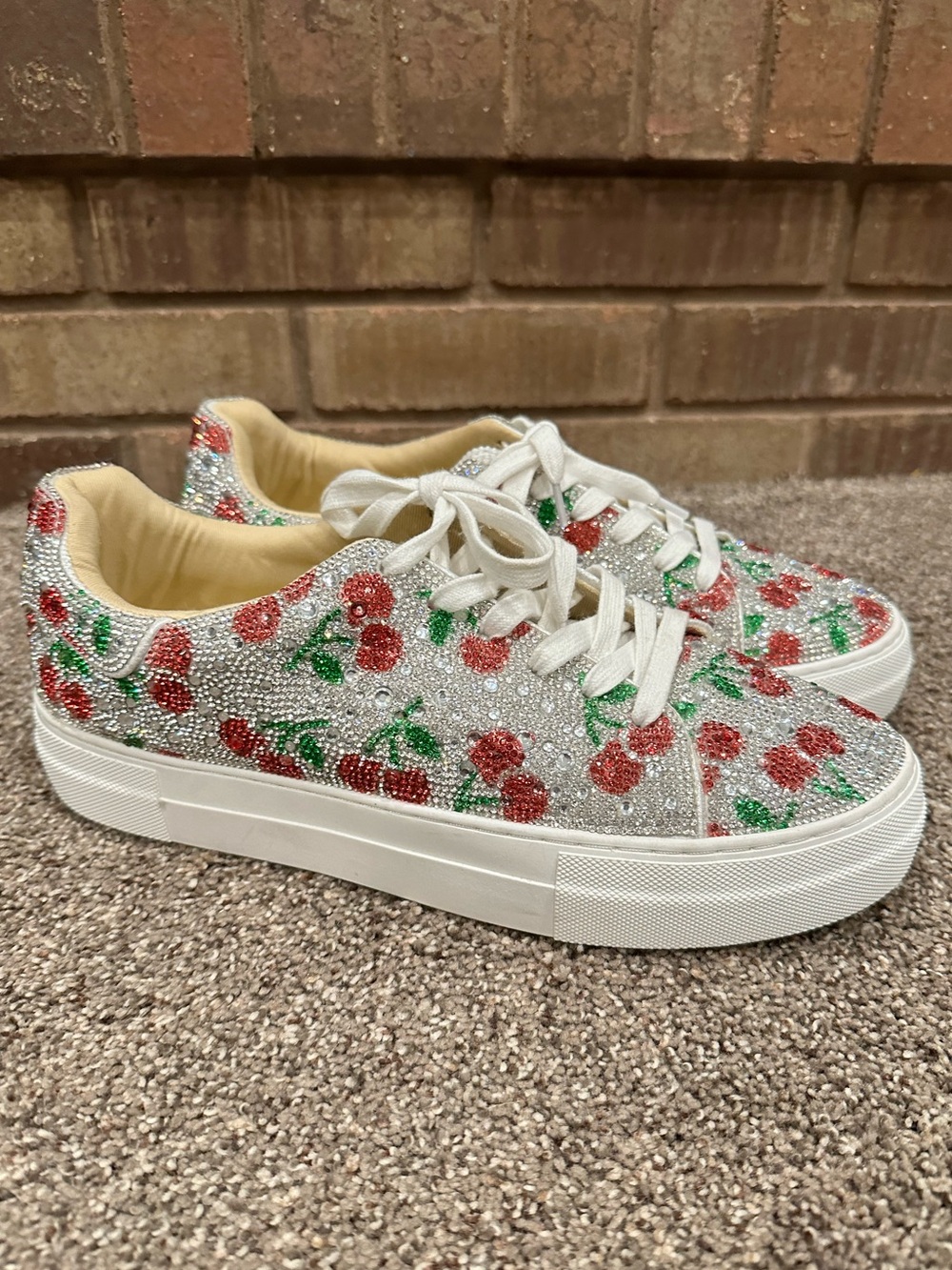 Betsey Johnson Sidny Cherry Rhinestone Platform Sneakers Size 11M NWOB